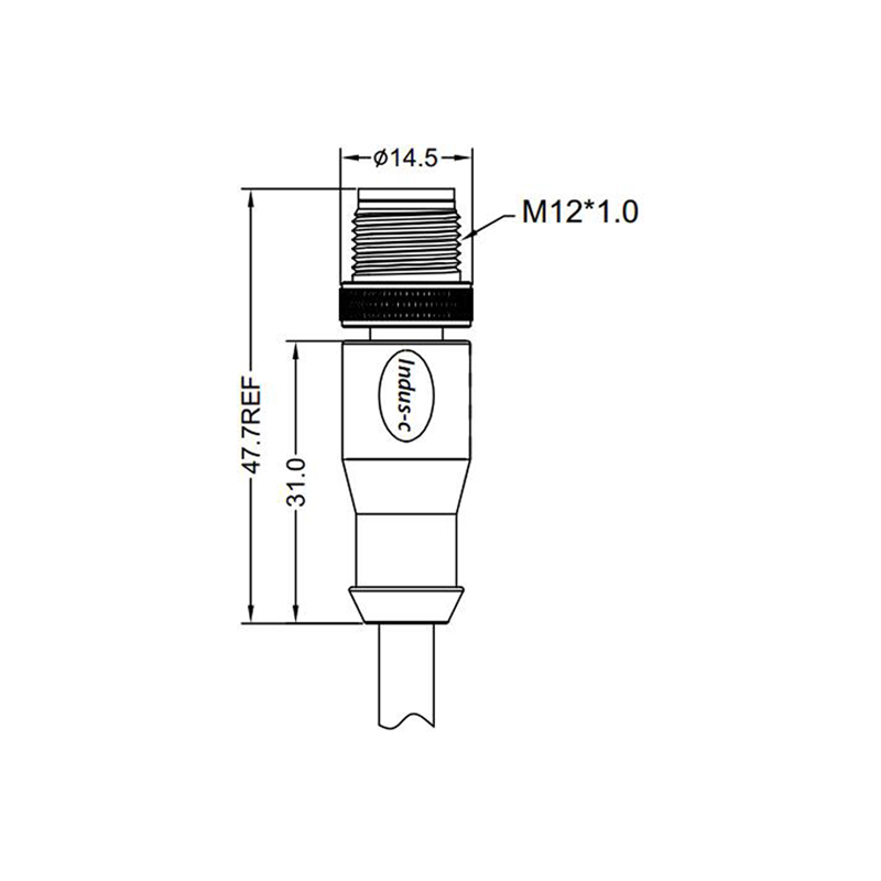M12 3pins A code male straight molded cable,shielded,PUR,-40°C~+105°C,22AWG 0.34mm²,brass with nickel plated screw